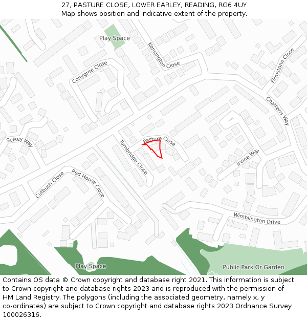 27, PASTURE CLOSE, LOWER EARLEY, READING, RG6 4UY: Location map and indicative extent of plot