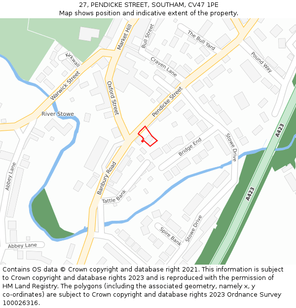 27, PENDICKE STREET, SOUTHAM, CV47 1PE: Location map and indicative extent of plot