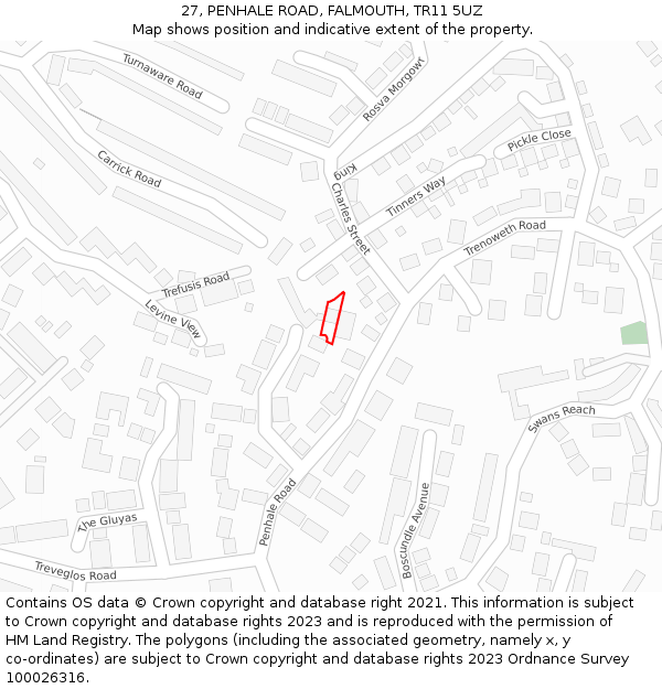 27, PENHALE ROAD, FALMOUTH, TR11 5UZ: Location map and indicative extent of plot