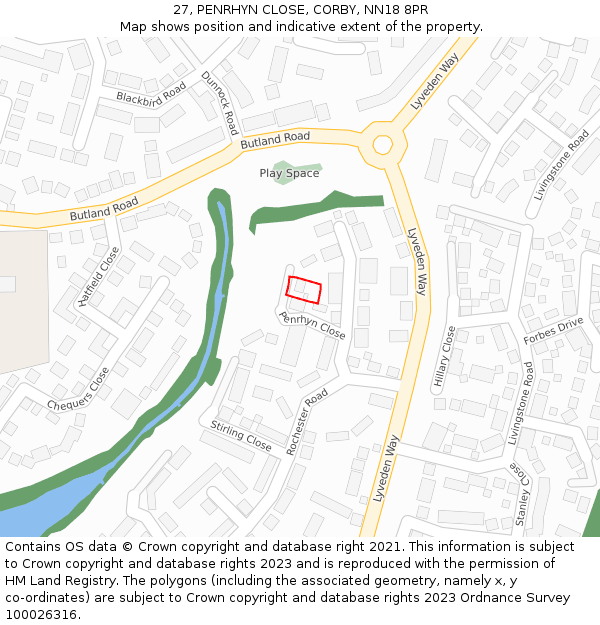 27, PENRHYN CLOSE, CORBY, NN18 8PR: Location map and indicative extent of plot