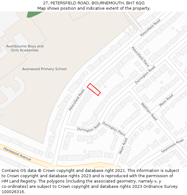 27, PETERSFIELD ROAD, BOURNEMOUTH, BH7 6QG: Location map and indicative extent of plot