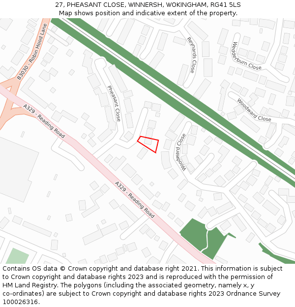 27, PHEASANT CLOSE, WINNERSH, WOKINGHAM, RG41 5LS: Location map and indicative extent of plot