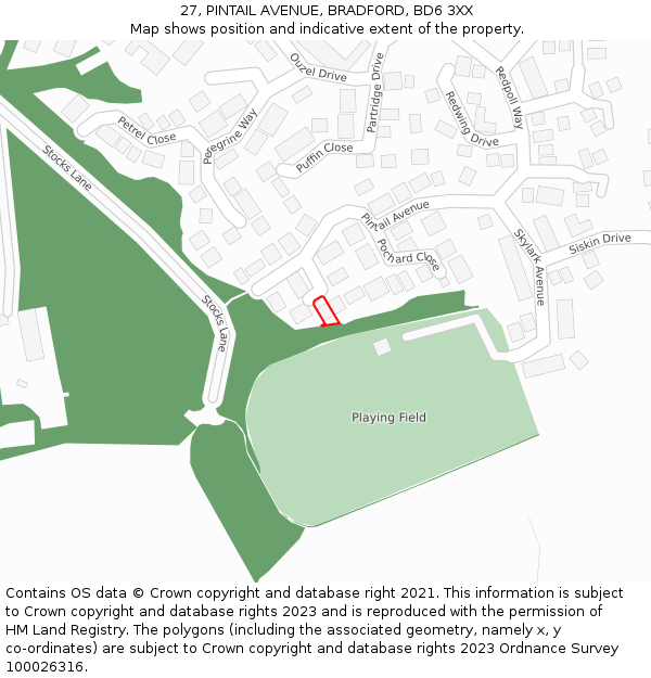 27, PINTAIL AVENUE, BRADFORD, BD6 3XX: Location map and indicative extent of plot