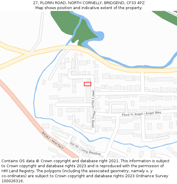 27, PLORIN ROAD, NORTH CORNELLY, BRIDGEND, CF33 4PZ: Location map and indicative extent of plot