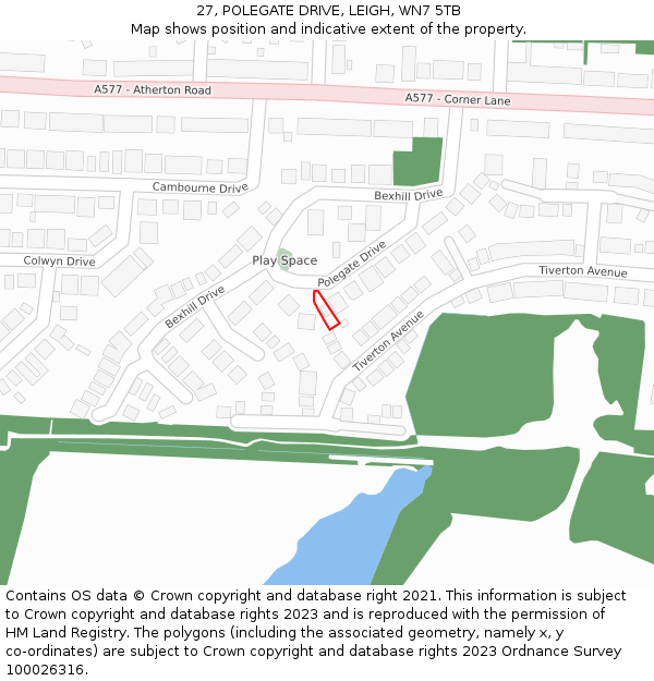 27, POLEGATE DRIVE, LEIGH, WN7 5TB: Location map and indicative extent of plot