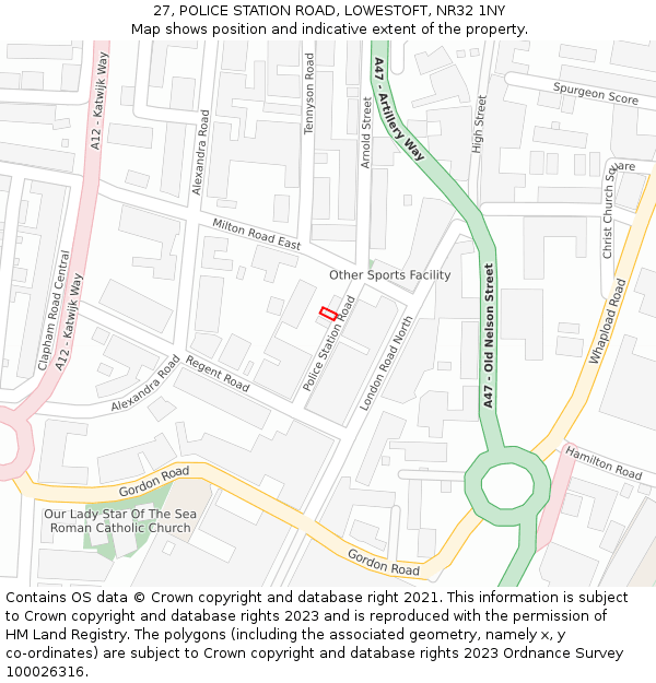 27, POLICE STATION ROAD, LOWESTOFT, NR32 1NY: Location map and indicative extent of plot