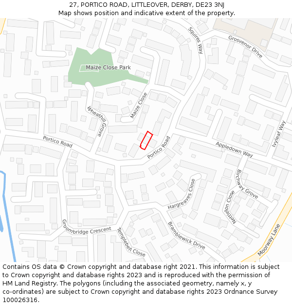 27, PORTICO ROAD, LITTLEOVER, DERBY, DE23 3NJ: Location map and indicative extent of plot