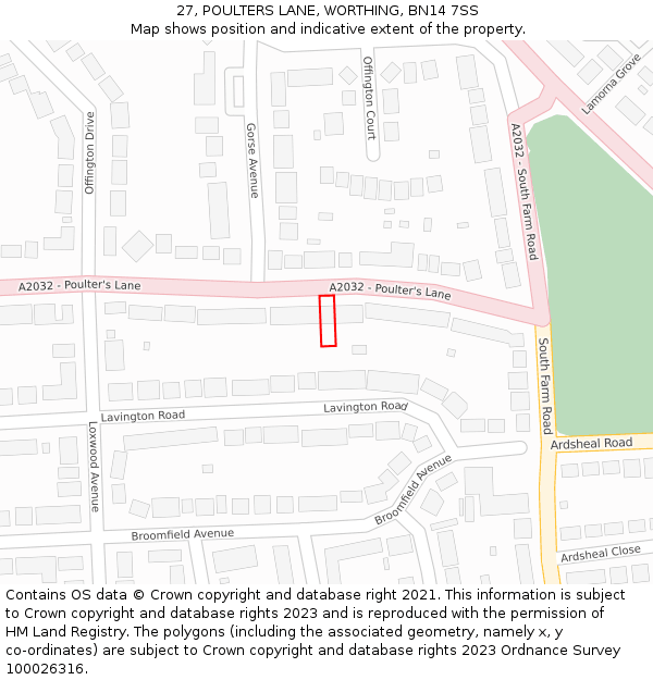 27, POULTERS LANE, WORTHING, BN14 7SS: Location map and indicative extent of plot