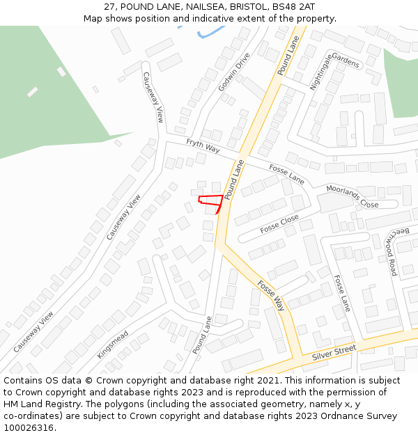 27, POUND LANE, NAILSEA, BRISTOL, BS48 2AT: Location map and indicative extent of plot