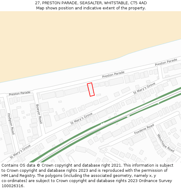 27, PRESTON PARADE, SEASALTER, WHITSTABLE, CT5 4AD: Location map and indicative extent of plot