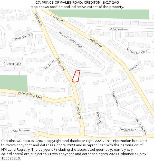 27, PRINCE OF WALES ROAD, CREDITON, EX17 2AG: Location map and indicative extent of plot