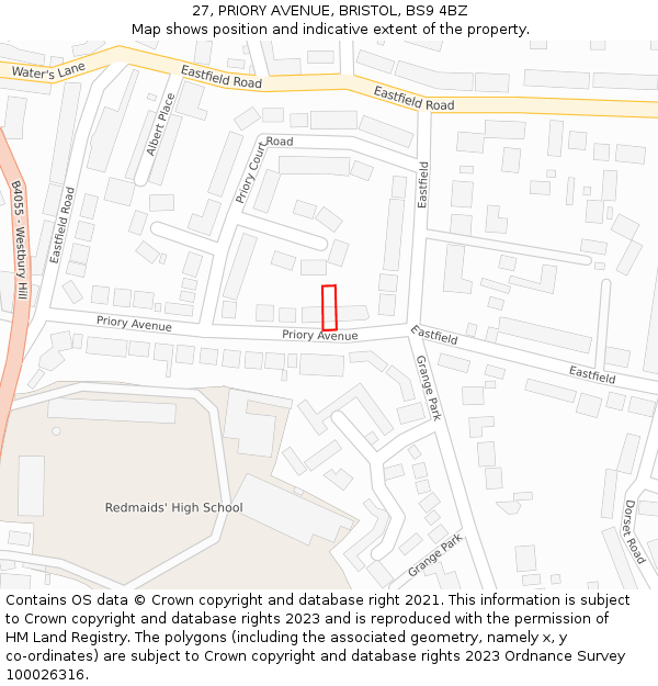27, PRIORY AVENUE, BRISTOL, BS9 4BZ: Location map and indicative extent of plot