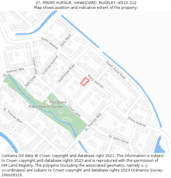 27, PRIORY AVENUE, HAWKSYARD, RUGELEY, WS15 1LQ: Location map and indicative extent of plot