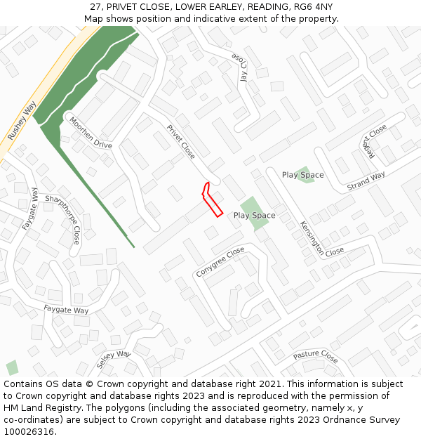 27, PRIVET CLOSE, LOWER EARLEY, READING, RG6 4NY: Location map and indicative extent of plot
