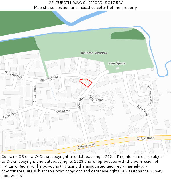 27, PURCELL WAY, SHEFFORD, SG17 5RY: Location map and indicative extent of plot