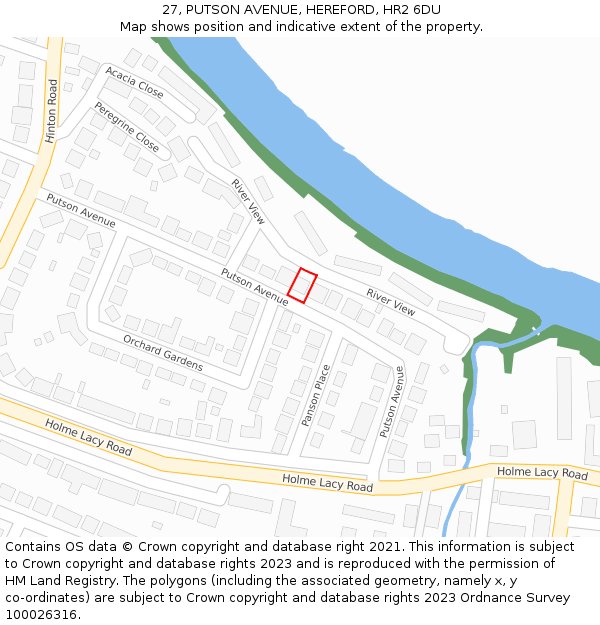 27, PUTSON AVENUE, HEREFORD, HR2 6DU: Location map and indicative extent of plot