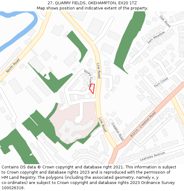 27, QUARRY FIELDS, OKEHAMPTON, EX20 1TZ: Location map and indicative extent of plot