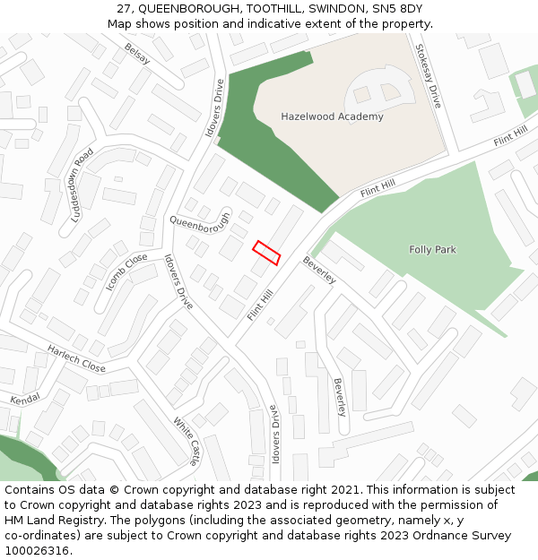 27, QUEENBOROUGH, TOOTHILL, SWINDON, SN5 8DY: Location map and indicative extent of plot