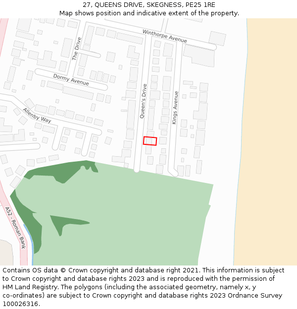 27, QUEENS DRIVE, SKEGNESS, PE25 1RE: Location map and indicative extent of plot