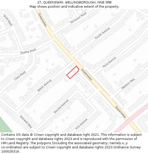 27, QUEENSWAY, WELLINGBOROUGH, NN8 3RB: Location map and indicative extent of plot