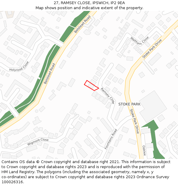 27, RAMSEY CLOSE, IPSWICH, IP2 9EA: Location map and indicative extent of plot