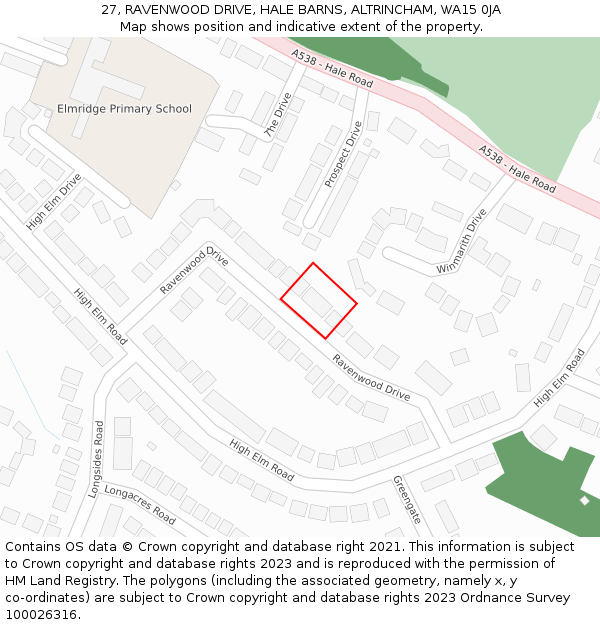 27, RAVENWOOD DRIVE, HALE BARNS, ALTRINCHAM, WA15 0JA: Location map and indicative extent of plot