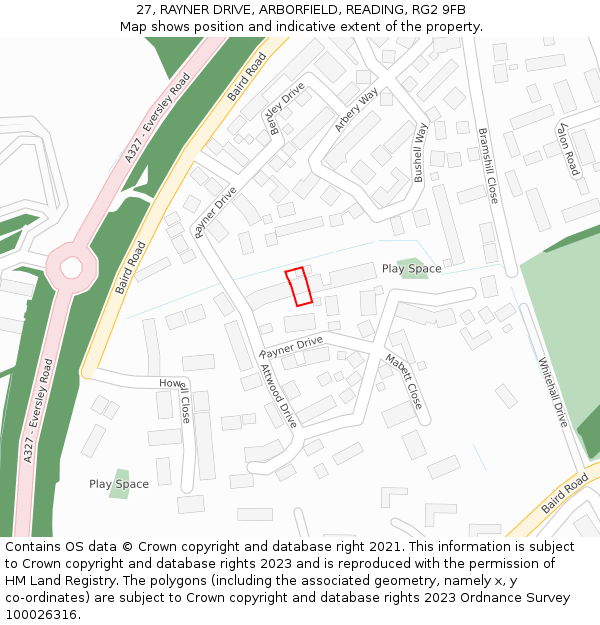 27, RAYNER DRIVE, ARBORFIELD, READING, RG2 9FB: Location map and indicative extent of plot