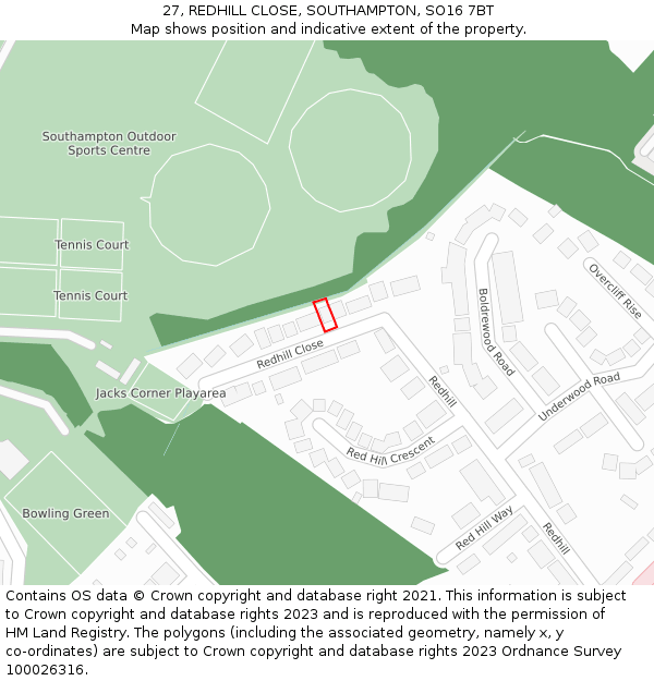 27, REDHILL CLOSE, SOUTHAMPTON, SO16 7BT: Location map and indicative extent of plot