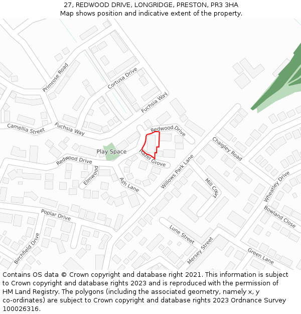27, REDWOOD DRIVE, LONGRIDGE, PRESTON, PR3 3HA: Location map and indicative extent of plot
