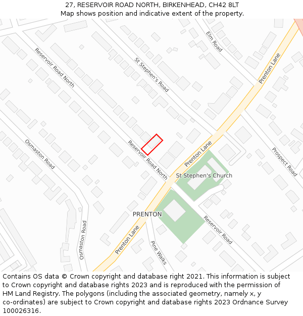 27, RESERVOIR ROAD NORTH, BIRKENHEAD, CH42 8LT: Location map and indicative extent of plot