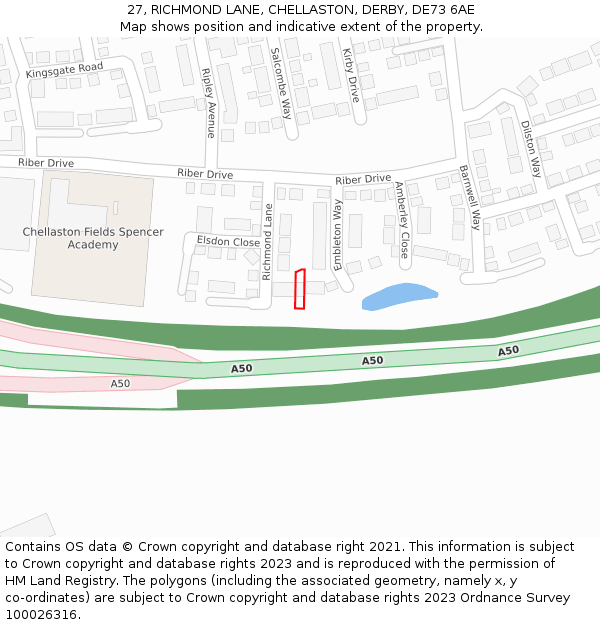 27, RICHMOND LANE, CHELLASTON, DERBY, DE73 6AE: Location map and indicative extent of plot