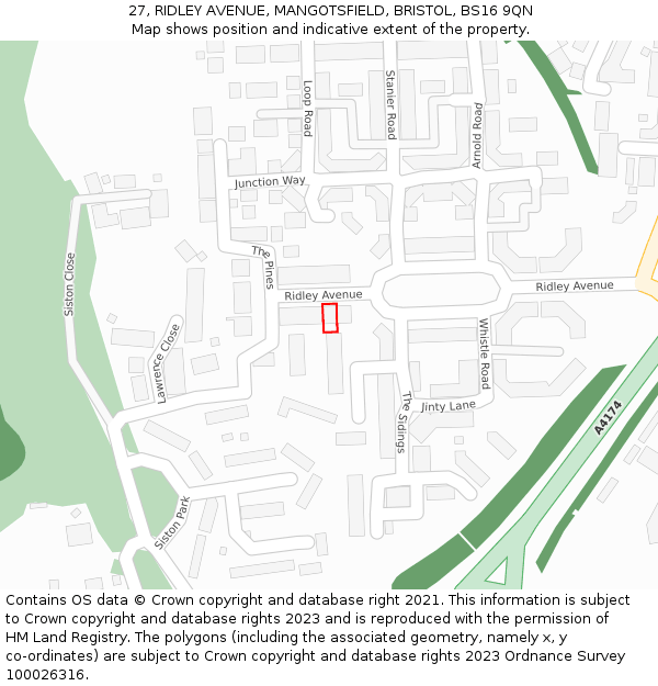 27, RIDLEY AVENUE, MANGOTSFIELD, BRISTOL, BS16 9QN: Location map and indicative extent of plot