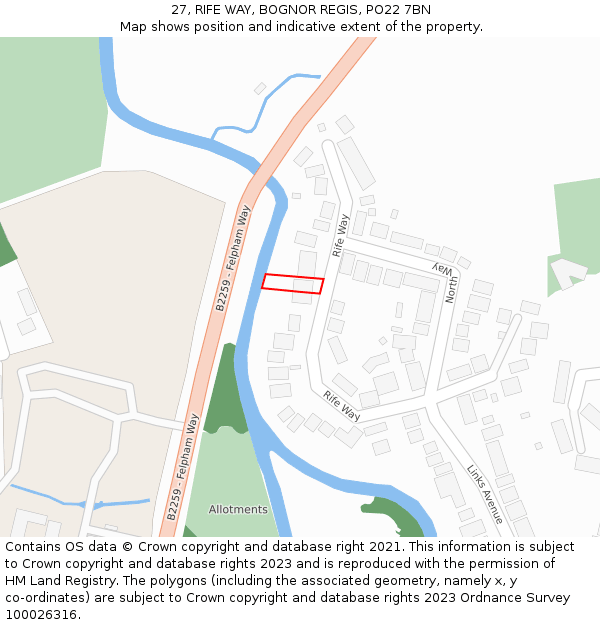 27, RIFE WAY, BOGNOR REGIS, PO22 7BN: Location map and indicative extent of plot