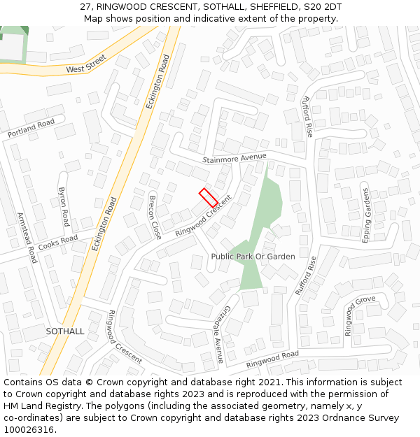 27, RINGWOOD CRESCENT, SOTHALL, SHEFFIELD, S20 2DT: Location map and indicative extent of plot