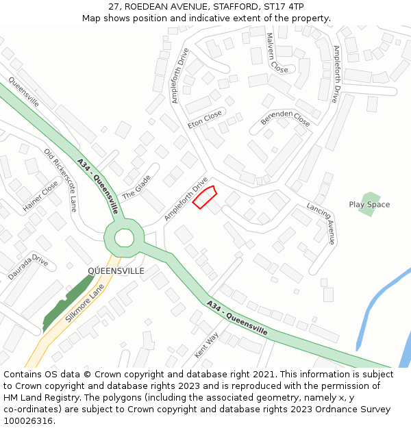 27, ROEDEAN AVENUE, STAFFORD, ST17 4TP: Location map and indicative extent of plot