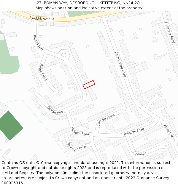 27, ROMAN WAY, DESBOROUGH, KETTERING, NN14 2QL: Location map and indicative extent of plot