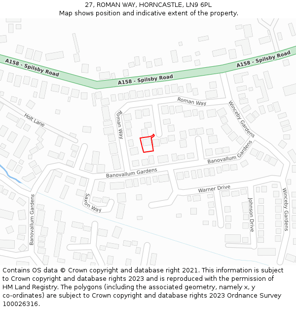 27, ROMAN WAY, HORNCASTLE, LN9 6PL: Location map and indicative extent of plot