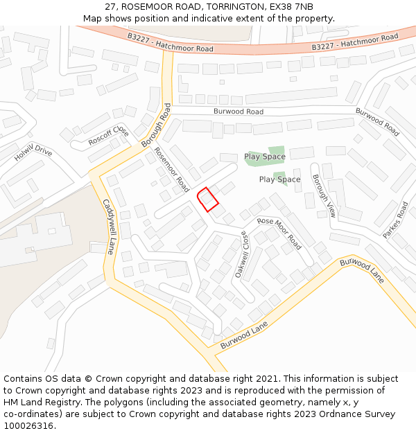 27, ROSEMOOR ROAD, TORRINGTON, EX38 7NB: Location map and indicative extent of plot