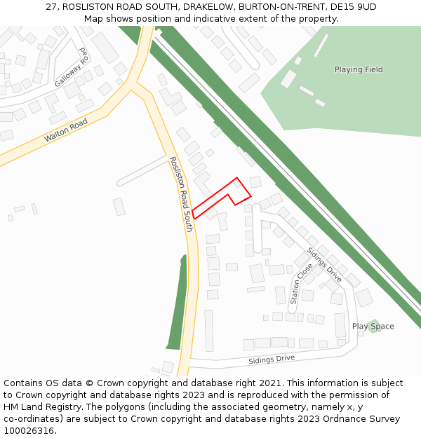 27, ROSLISTON ROAD SOUTH, DRAKELOW, BURTON-ON-TRENT, DE15 9UD: Location map and indicative extent of plot