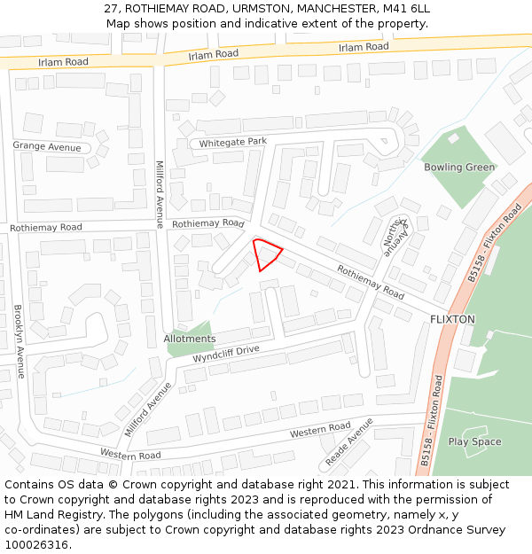 27, ROTHIEMAY ROAD, URMSTON, MANCHESTER, M41 6LL: Location map and indicative extent of plot