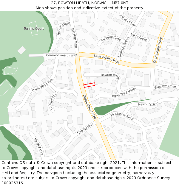 27, ROWTON HEATH, NORWICH, NR7 0NT: Location map and indicative extent of plot