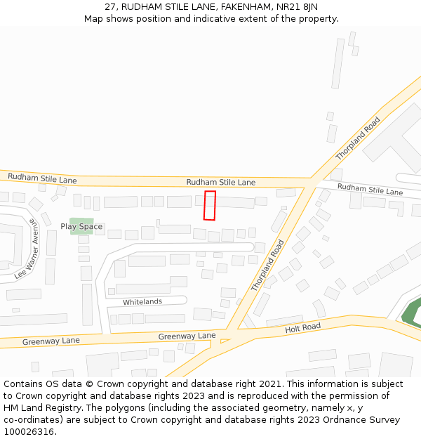 27, RUDHAM STILE LANE, FAKENHAM, NR21 8JN: Location map and indicative extent of plot