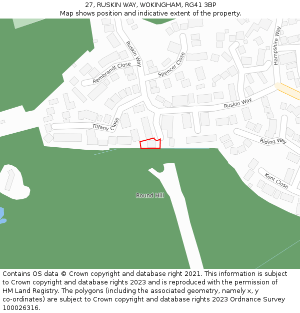 27, RUSKIN WAY, WOKINGHAM, RG41 3BP: Location map and indicative extent of plot