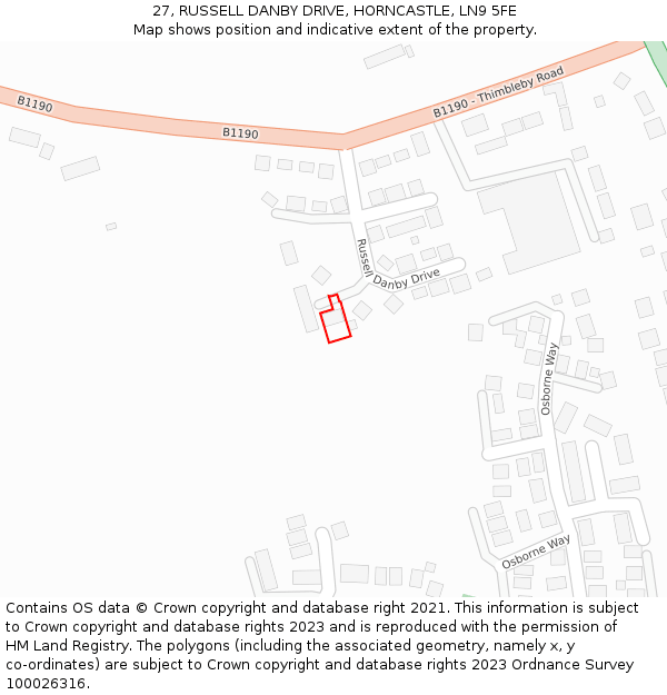 27, RUSSELL DANBY DRIVE, HORNCASTLE, LN9 5FE: Location map and indicative extent of plot
