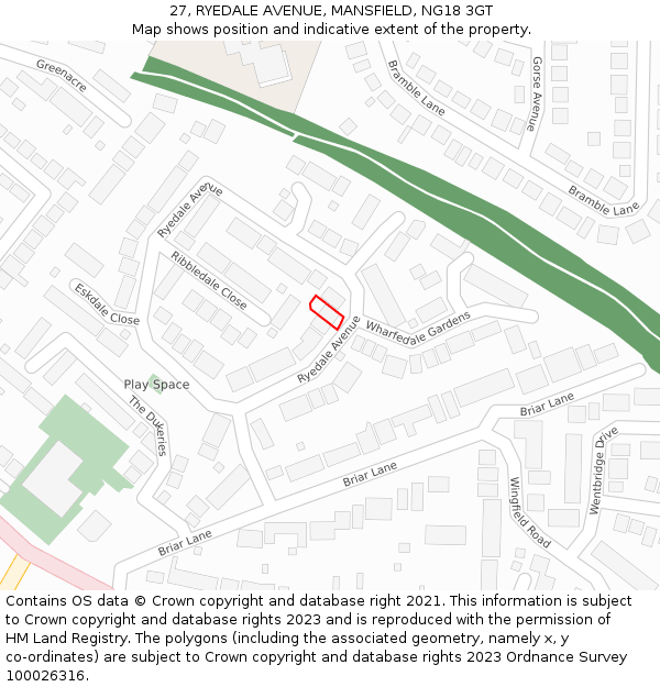 27, RYEDALE AVENUE, MANSFIELD, NG18 3GT: Location map and indicative extent of plot