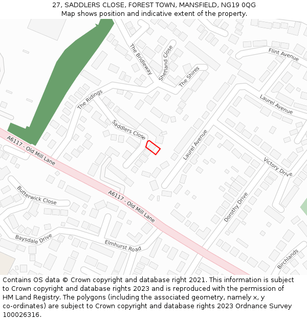 27, SADDLERS CLOSE, FOREST TOWN, MANSFIELD, NG19 0QG: Location map and indicative extent of plot