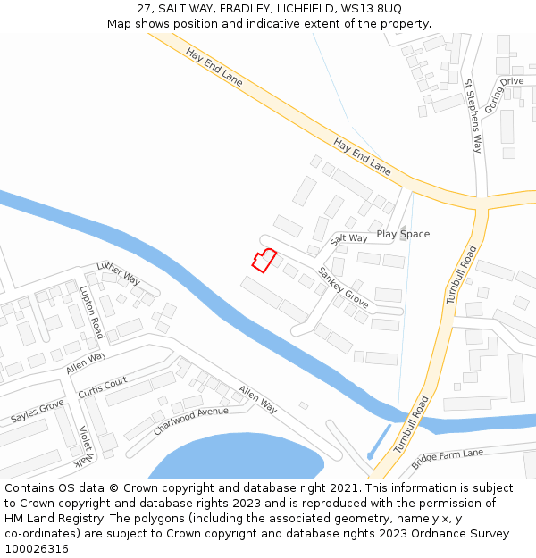 27, SALT WAY, FRADLEY, LICHFIELD, WS13 8UQ: Location map and indicative extent of plot