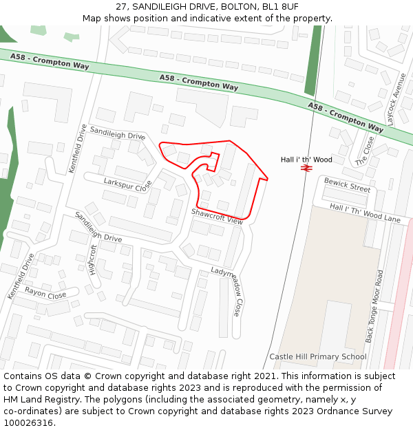 27, SANDILEIGH DRIVE, BOLTON, BL1 8UF: Location map and indicative extent of plot