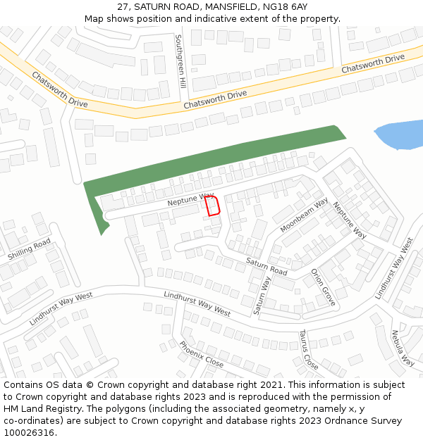 27, SATURN ROAD, MANSFIELD, NG18 6AY: Location map and indicative extent of plot