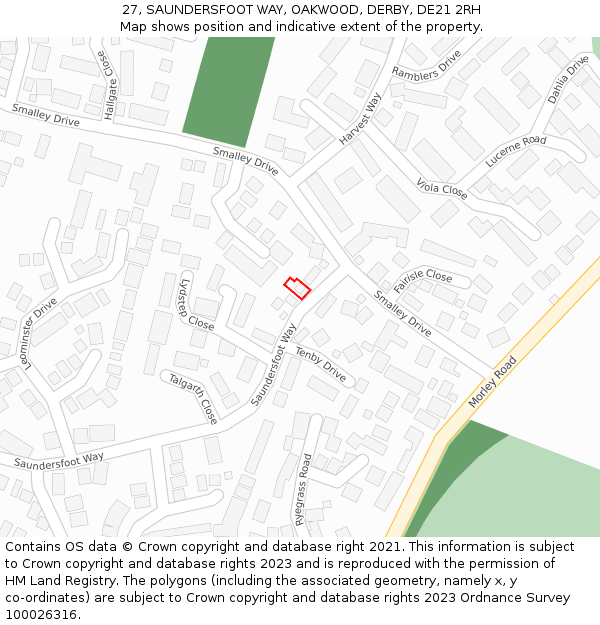 27, SAUNDERSFOOT WAY, OAKWOOD, DERBY, DE21 2RH: Location map and indicative extent of plot